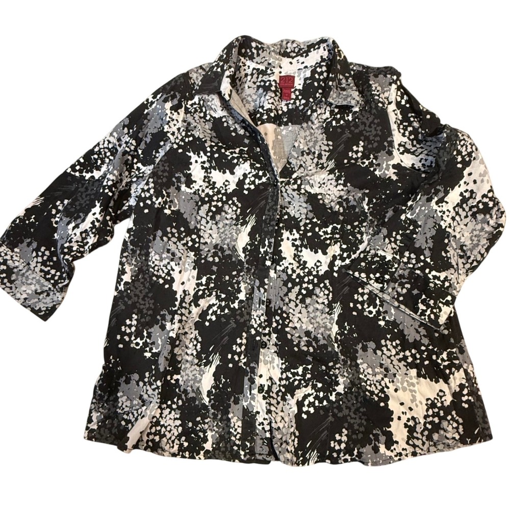 212 Collection Abstract Print Button Down Stretch‎ Top Blouse 1X